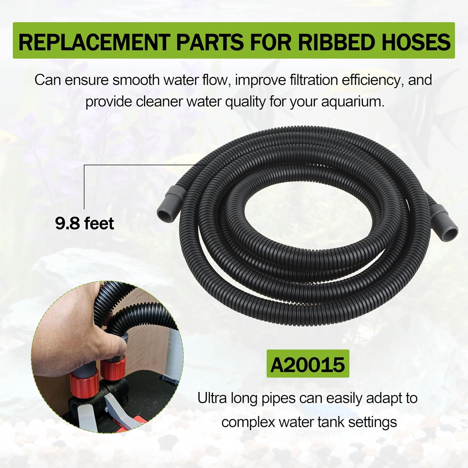 A20015 Ribbed Aquarium Tubing for Fluval 305-407 Canister Filter Hose，9.8Ft