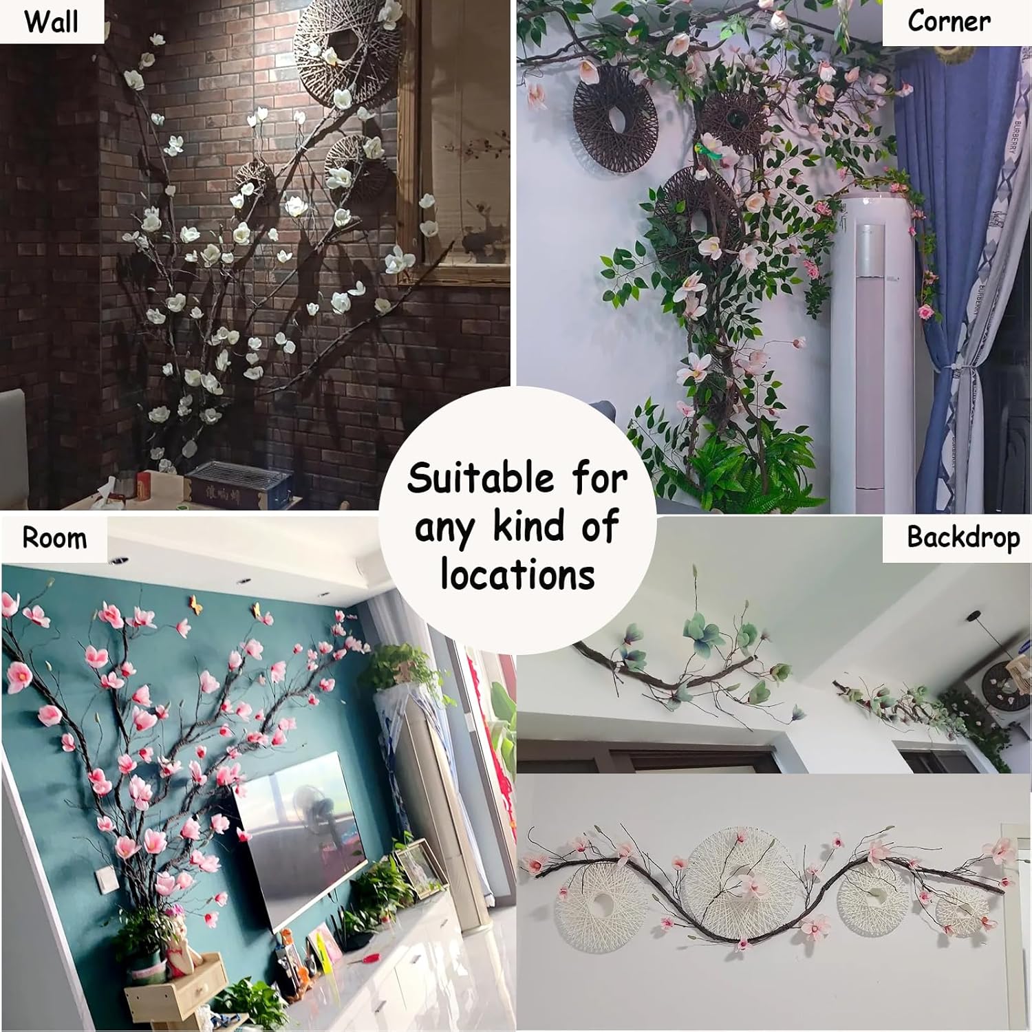 118 inch Artificial Magnolia Orchid Flowers Ivy Vines Garland Fake Tree Branches Trunk with Flores Wreath for Wedding Arch Wall Hanging Home Room Decoration (Rose red)