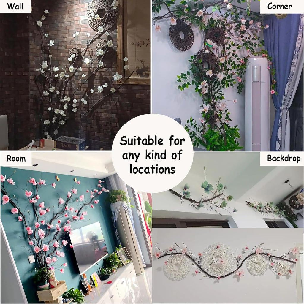 118 inch Artificial Magnolia Orchid Flowers Ivy Vines Garland Fake Tree Branches Trunk with Flores Wreath for Wedding Arch Wall Hanging Home Room Decoration (Blue)