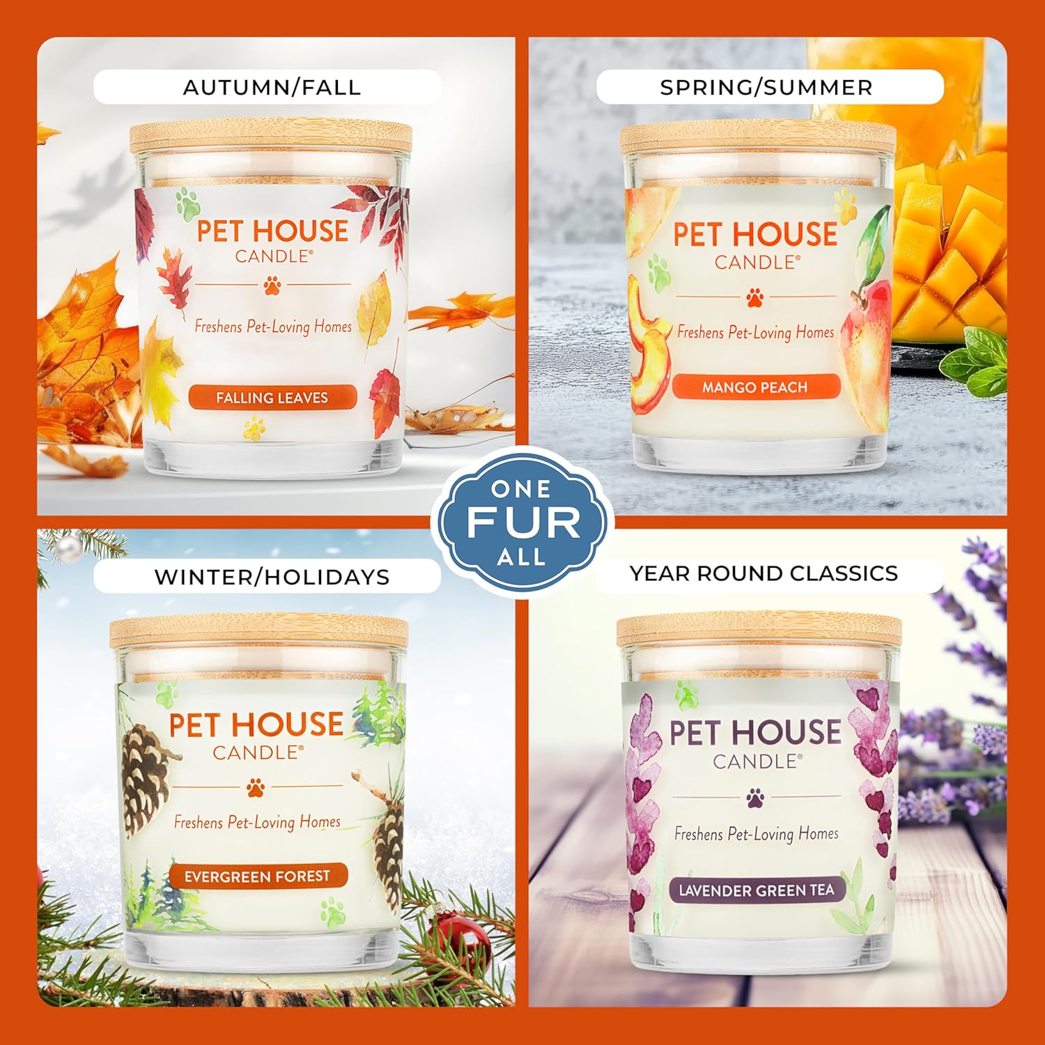 Pet House Candle Plant-Based, Clean Burning Long Lasting Scented Pet Odor Candle for Home - Evergreen Forest