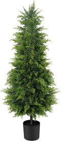 60" Artificial Cedar Topiary Tree One Set, 5FT SEVENLOVE Potted Cedar Tree Topiary Artificial Plant Shrub for Front Porch Home Office Decor (1, 5)