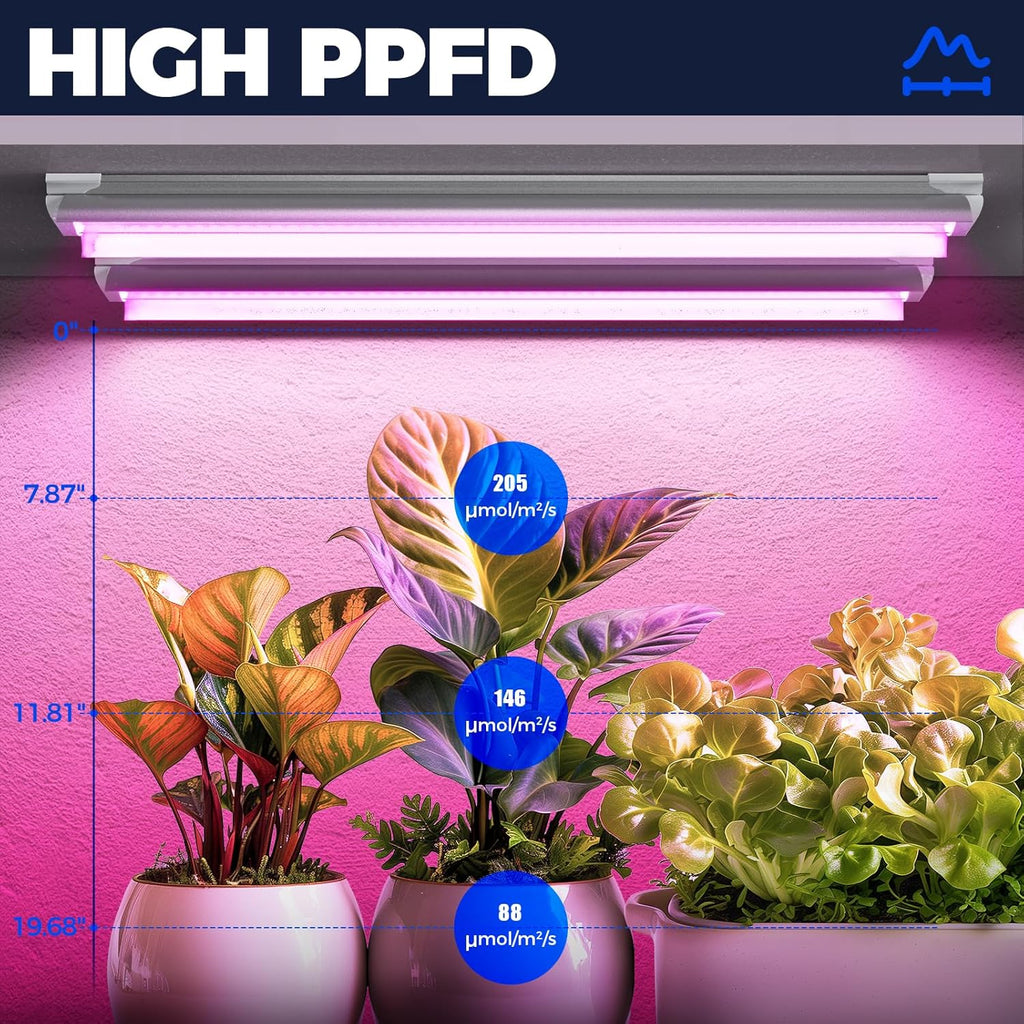 Barrina LED Grow Lights for Indoor Plants, T8 2FT 96W(4 x 24W, 600W Equivalent), Full Spectrum, V-Shape with Reflector Combo, Grow Light Fixture, 4-Pack