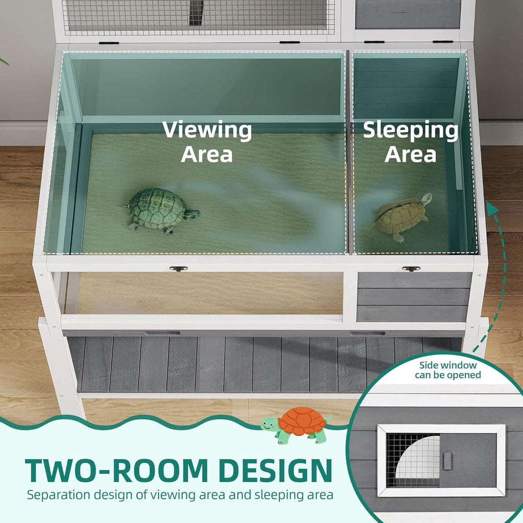 YITAHOME Tortoise Habitat with Legs and Wheels, Indoor & Outdoor Large Tortoise Cage with Storage Shelf, Wooden Turtle Box Enclosure with Lamp Holder, Tortoise House Reptile Terrarium for Reptile