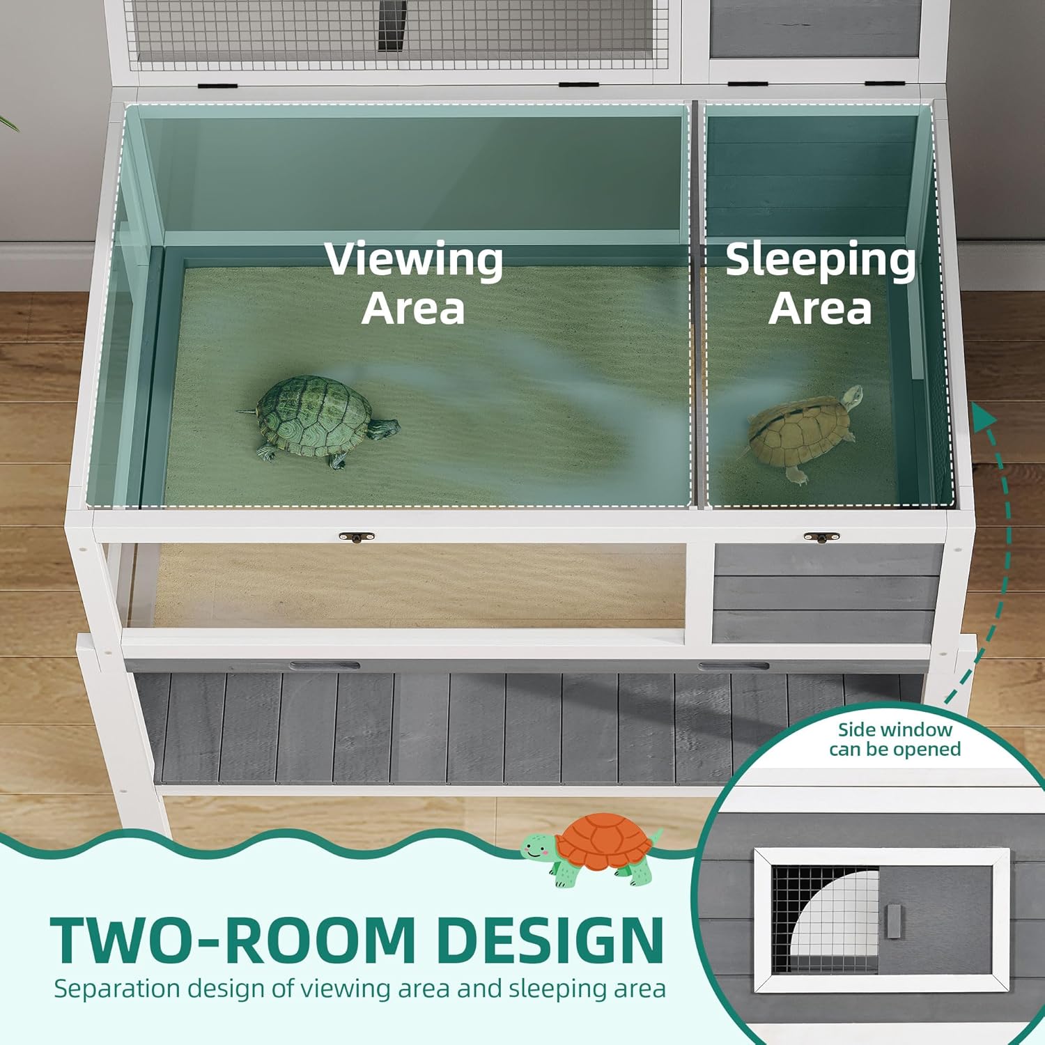 YITAHOME Tortoise Habitat with Legs and Wheels, Indoor & Outdoor Large Tortoise Cage with Storage Shelf, Wooden Turtle Box Enclosure with Lamp Holder, Tortoise House Reptile Terrarium for Reptile