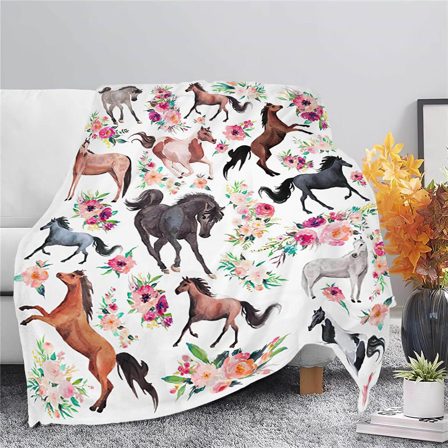 Horse Blanket Horse Throw Blanket Gifts for Girls Women Kids Boys Adults Man Super Soft Cozy Plush Fluffy Fuzzy Fleece Blanket Decor 60''X80''