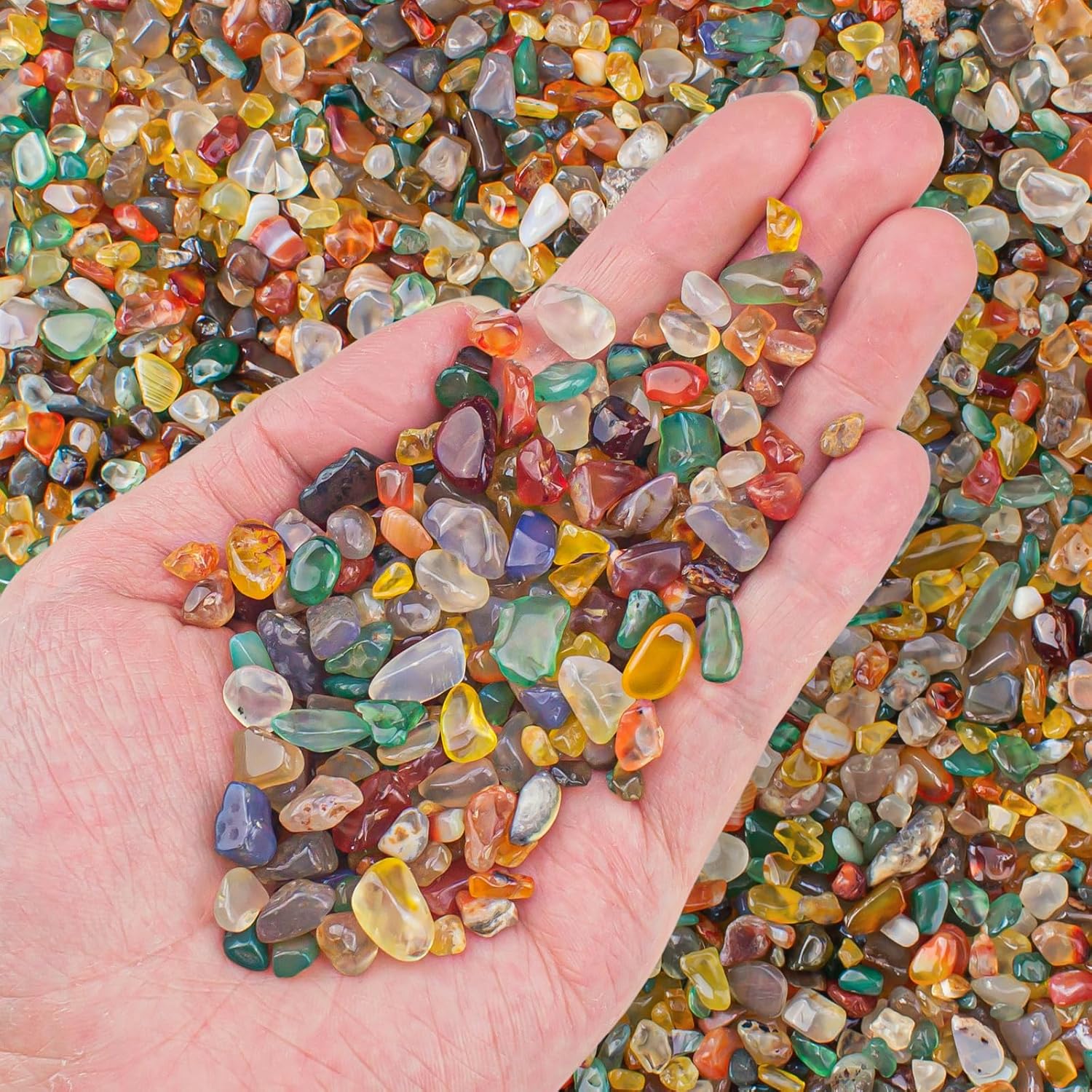 Colorful Agate Crystal Stones Crushed Quartz Chips Bulk 3 Lb, Natural Polished Tumbled Gemstones Gravel Rocks for Aquarium, Garden and Home Decoration