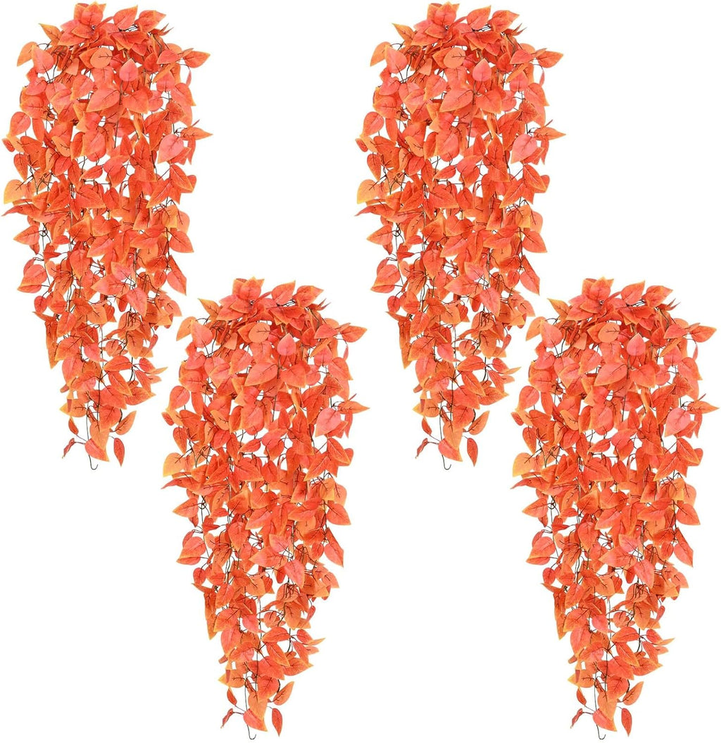 BLEUM CADE Fake Hanging Plants, 4pcs Artificial Hanging Plant, Faux Orange Vines Hanging Plant for Wall Home Living Room Indoor Outdoor Fall Decor (No Baskets)