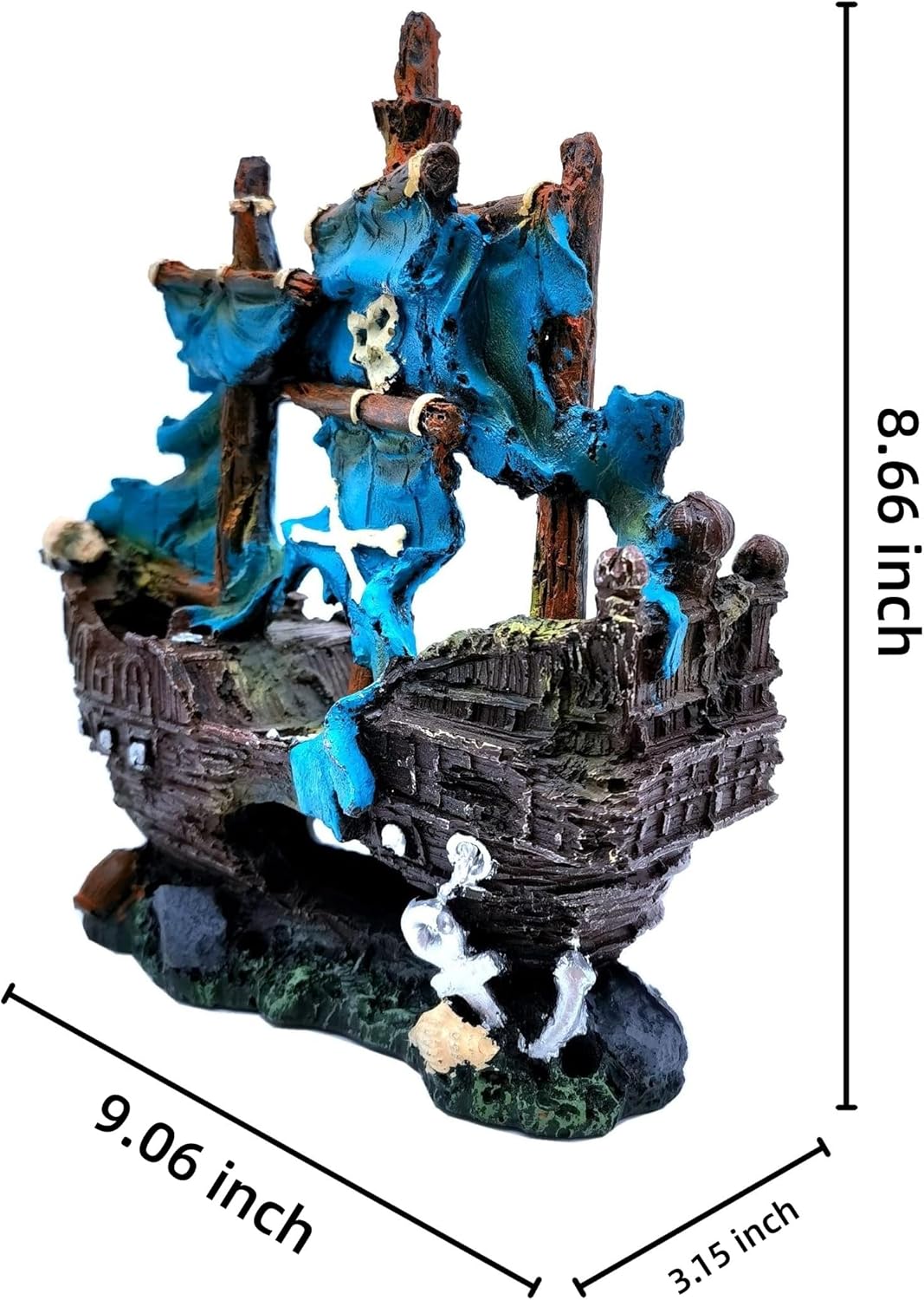 Blue Pirate Shipwreck Decoration for Aquariums, Fish Tank Ornaments, Fish Tank Hiding Place