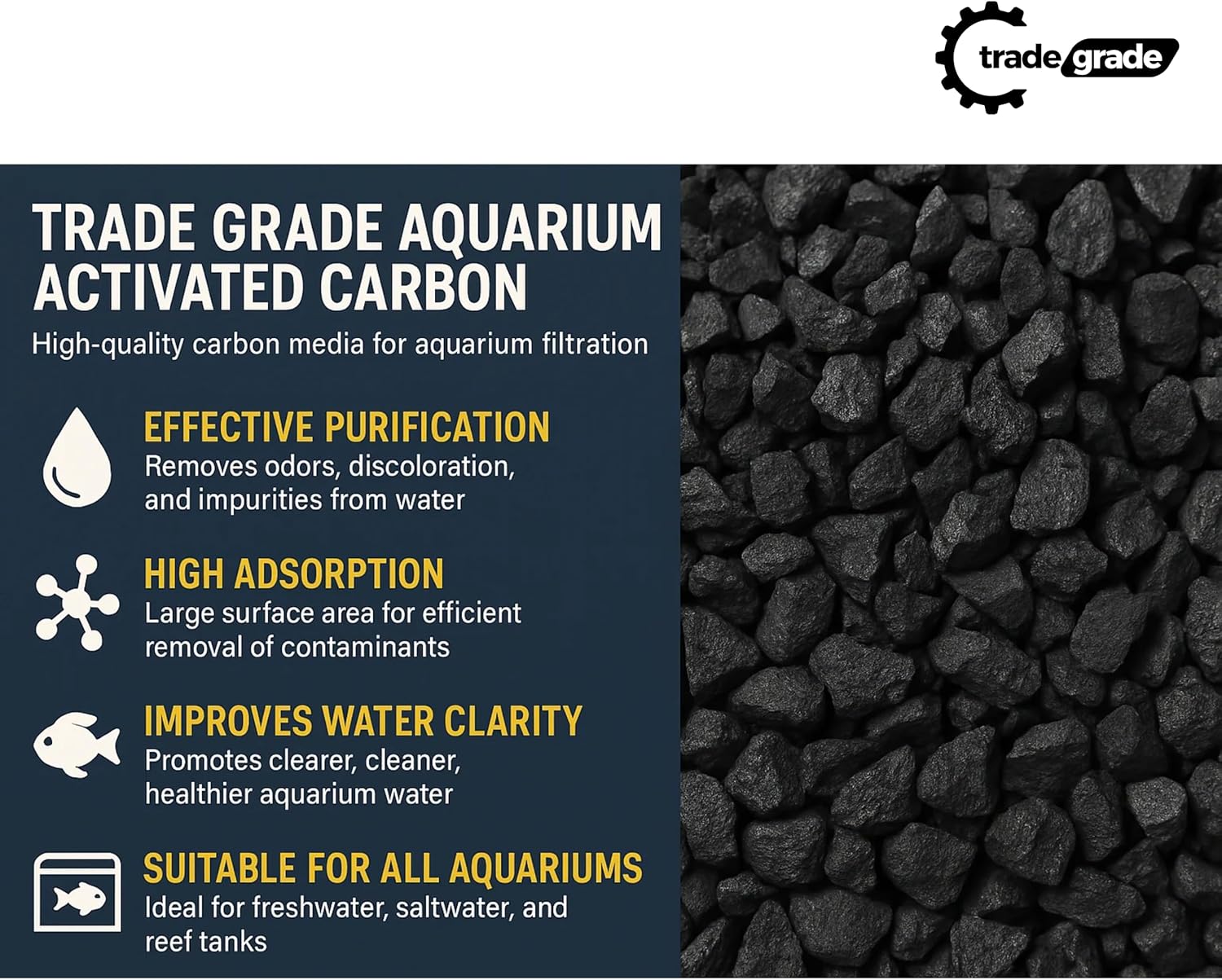 TradeGrade Activated Carbon Aquarium – 15lb Bucket Granulated Activated Charcoal for Fish Tank & Water Purification – High-Performance Aquarium Charcoal Filter Media for Crystal Clear Water
