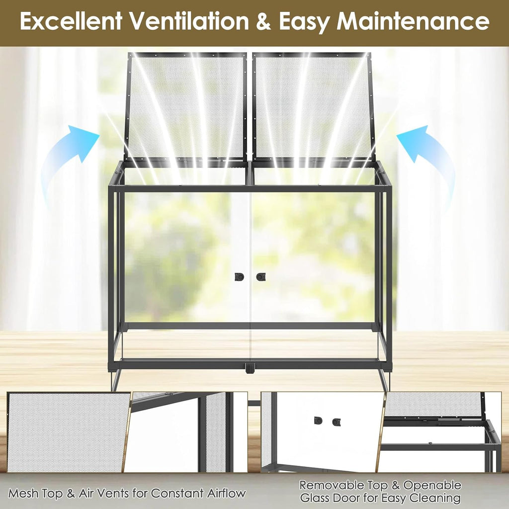 Erinnyees 74 Gallon Reptile Terrarium with Top Screen Ventilation, Snake Habitat with Heating Pad Space, Front Opening Reptile Vivarium with Sliding Cable Outlet for Leopard Geckos, Snakes, Turtles