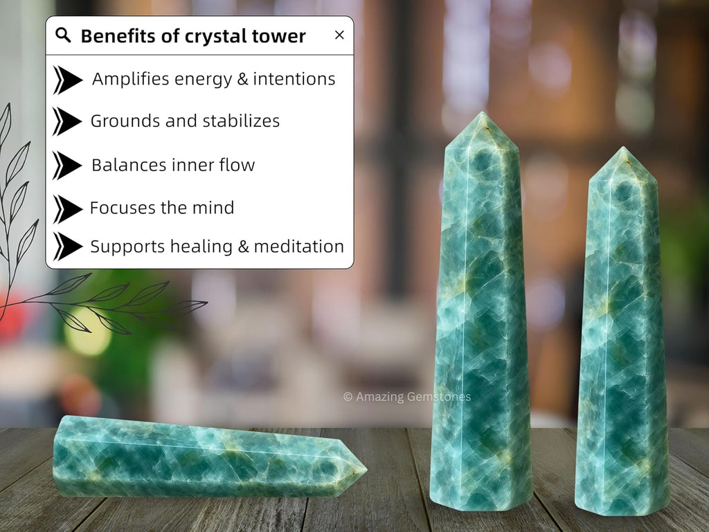 Aquamarine Crystal Towers ~ Natural Healing Crystal Point Obelisk for Reiki Healing and Crystal Grid (2" to 3" INCH)