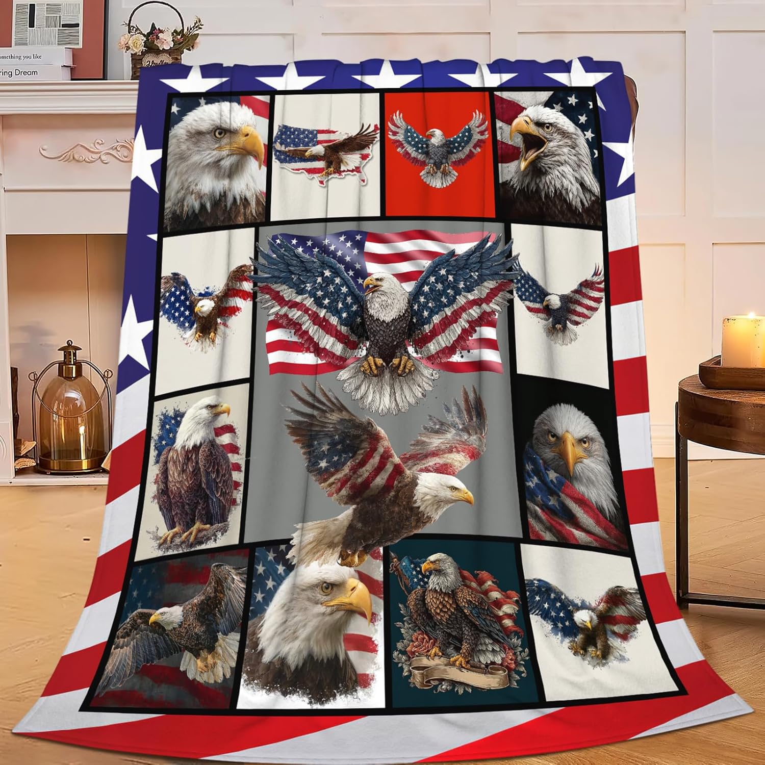 Eagle Throw Blanket American Flag Bald Eagle Stuff Gifts for Kids Girls Boys Adults Women Men Soft Cozy Warm Plush Fluffy Fuzzy Fleece Blanket Decor 60''X80''