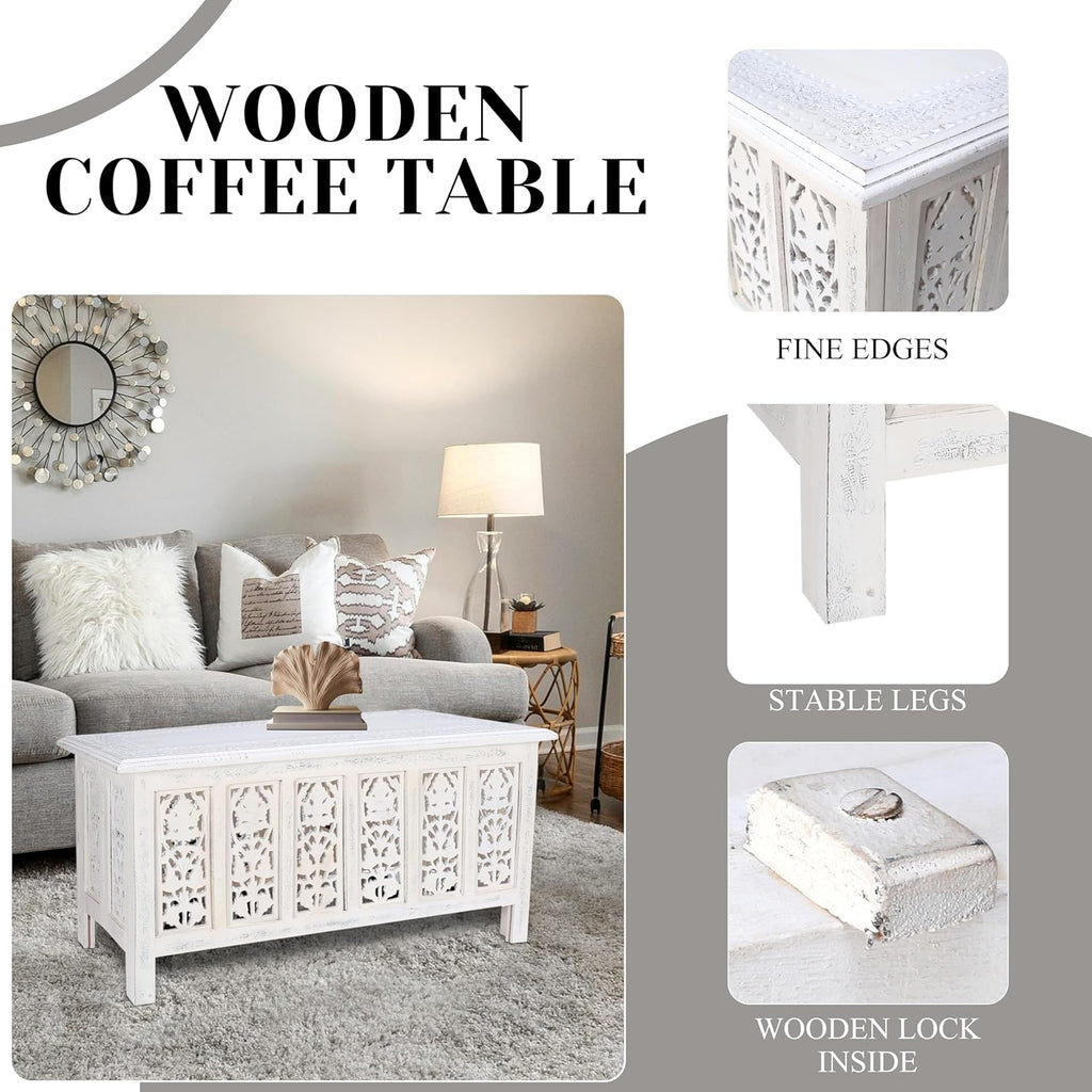 Rectangular Wooden Coffee Table, Modern Wooden Coffee Table, Center Tables, Entryway Table, Living Room Table for Magazines, Books, and Plants - 36x18 Inch White
