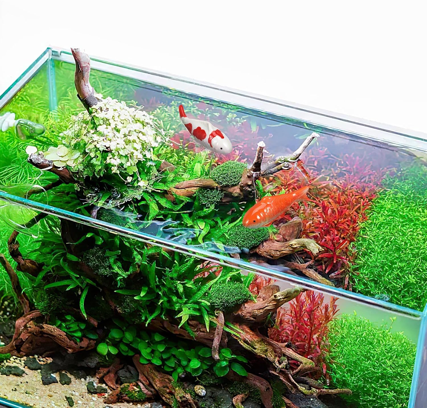 Ceramic Floating Koi Fish, 2pcs Aquarium Fake Goldfish Koi Decor, Mini Floatable Figurines for Fish Tank Fairy Garden Pond Underwater Fish Tea Pet Decor, 3.93X1.57X1.38in