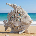Beach Coastal Decor – 7.3in White Coral Fish Statue, Nautical Coral Reef Figurine for Living Room, Bathroom, Shelf, Desk or Coffee Table, Modern Ocean Accent & Beach House Gift