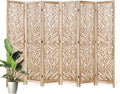 Leaf-Carved Room Divider Privacy Screen - 67 Inch Tall Foading Decorative Wood Screen Dividers Panel for Home - Natural Wood Room Partitions for Enhanced Privacy and Style Natural 6 Paned