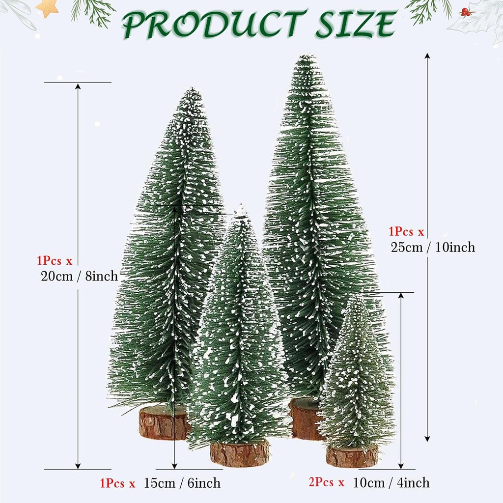 Desktop Miniature Christmas Trees Mini Pine Tree 5pcs with Snow and Wood Base for Xmas Holiday Party Home Tabletop Decor