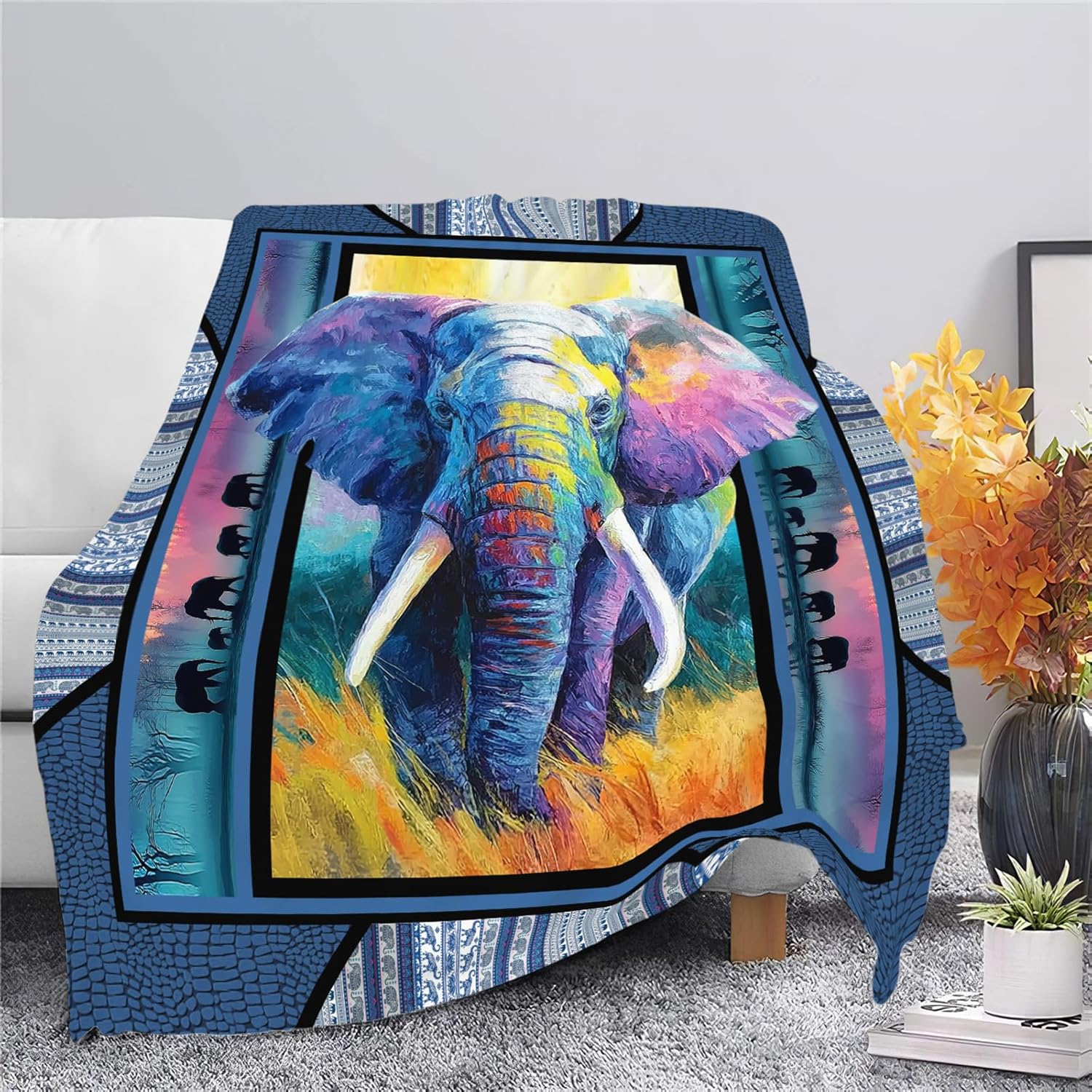 Elephant Throw Blanket Elephant Stuff Gifts for Kids Girls Boys Adults Women Men Soft Cozy Warm Plush Fluffy Fuzzy Fleece Blanket Decor 60''X80''