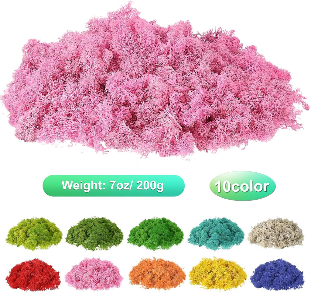 uxcell Preserved Reindeer Moss, 7oz Fake Moss for Crafts Artificial Dried Moss for Decoration Terrariums Potted Plants, Rose Pink