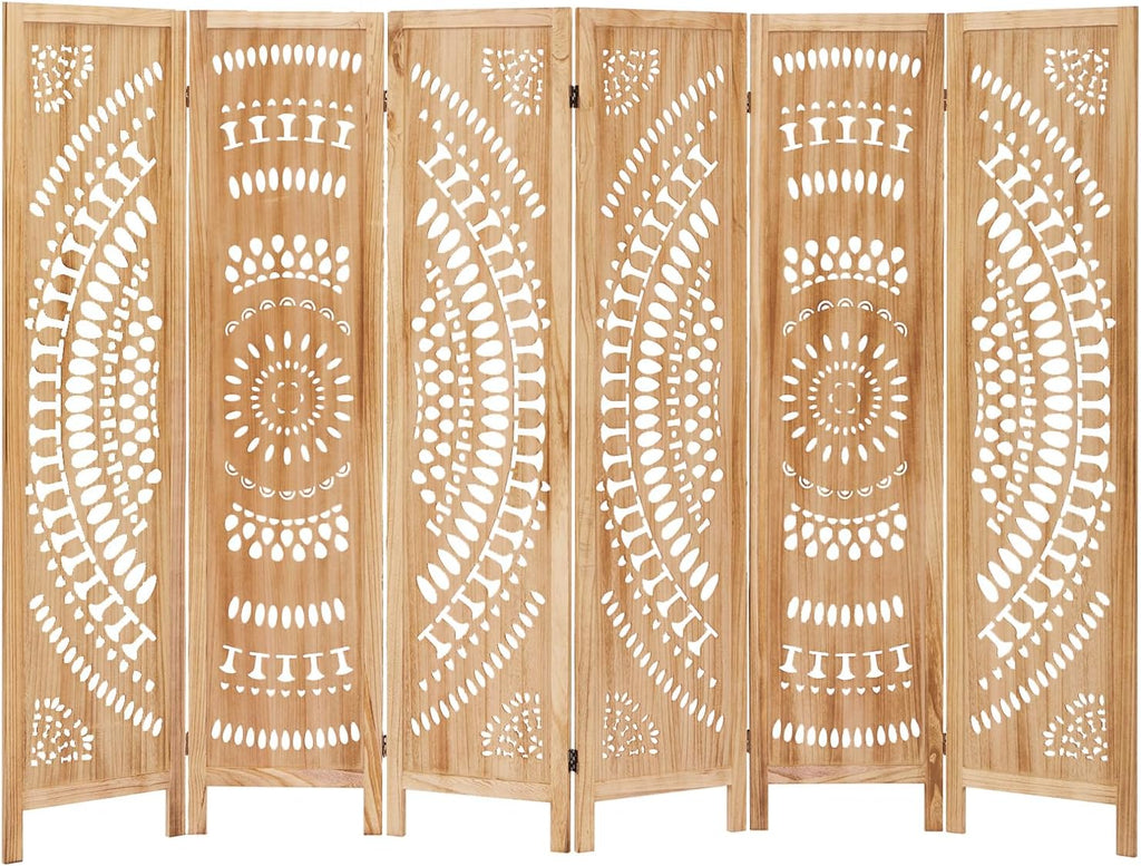 Room Dividers and Folding Privacy Screens, Boho 6 Panel Room Divider, 67" Room Divider Wall, Modern Room Partition, Privacy Dividers for Rooms, Bedroom, Light Brown