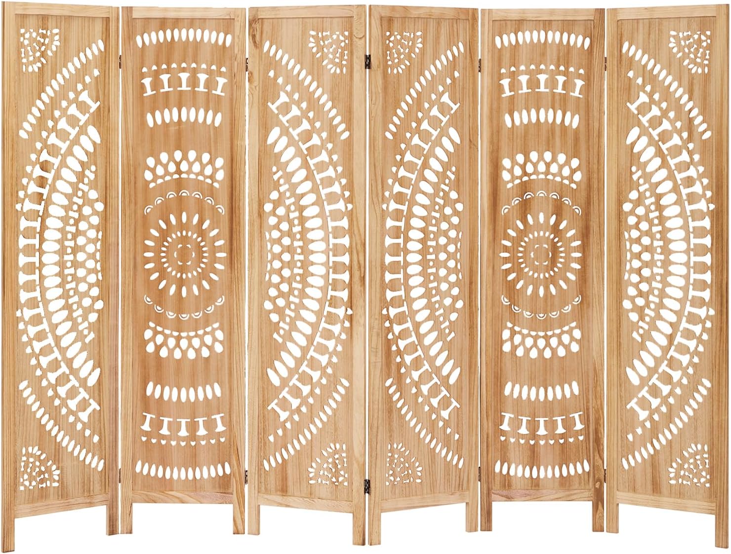 Room Dividers and Folding Privacy Screens, Boho 6 Panel Room Divider, 67" Room Divider Wall, Modern Room Partition, Privacy Dividers for Rooms, Bedroom, Light Brown