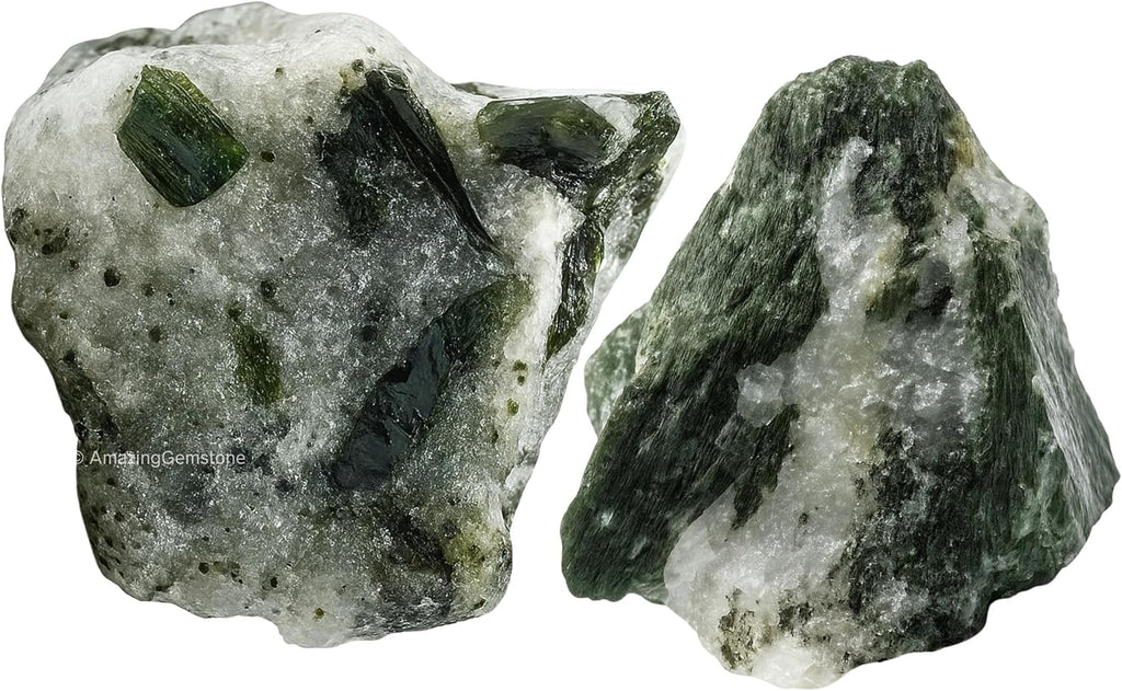 Amazing Gemstone 2 Pieces Green Tourmaline with Quartz Raw Crystals and Healing Stones, Natural Rocks for Tumbling and DIY Raw Stones and Crystals