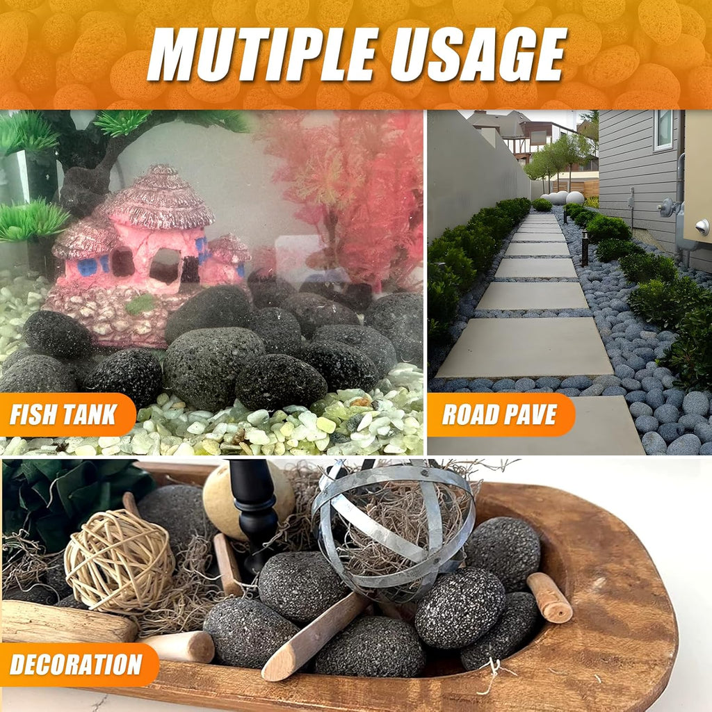 CJGQ 7 Lb Lava Rocks for Fire Pit - 1-2" Natural Tumbled Lava Pebbles - Round Fire Pit Rocks for Portable Fireplaces, Propane Gas, Fish Tank, Landscaping, Garden Decoration