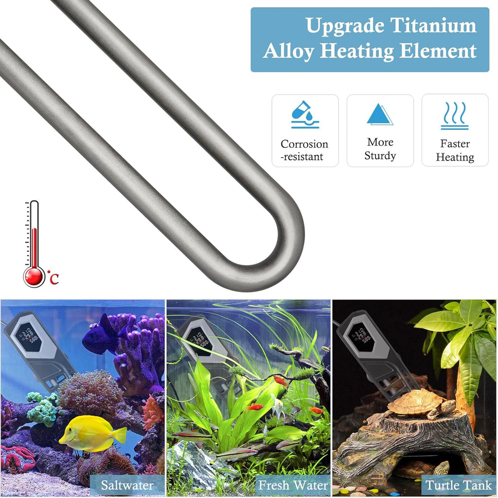 HITOP 800W Titanium Aquarium Heater: Digital Fish Tank Heater with External Controller, Submersible Aquarium Heater with Over-Temperature Protection for Saltwater and Freshwater 100-250Gallon