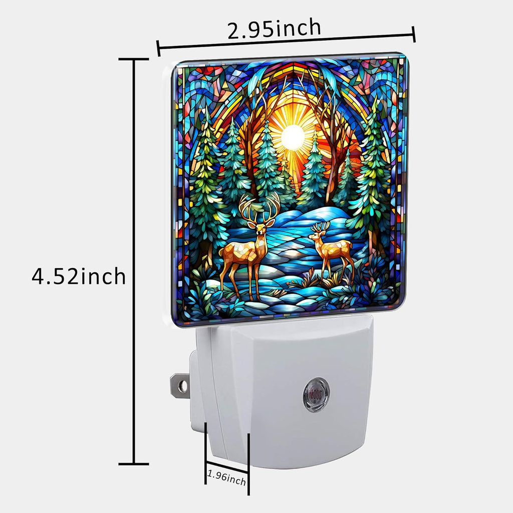 Plug in Night Lights Christmas Stained Glass Deer Nightlight Plug Into Wall Dusk to Dawn Sensor LED Night Light for Kid Girls Boys Women Room Decor,Hallway,Kitchen,Bathroom,Nursery,Stairs