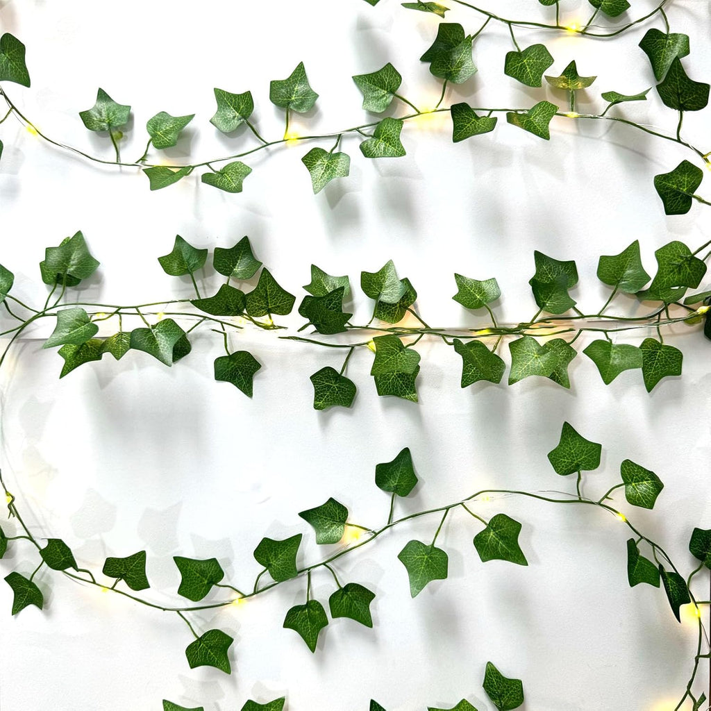 6 Pcs Artificial Hanging Plants Sweet Potato Leaf Vines With 60 Warm Lights, Fake Plant Vine Hanging Garland for Wall, PartyWedding, Home, Kitchen, Indoor and Outdoor Decoration (Creeper Vine Leaves)