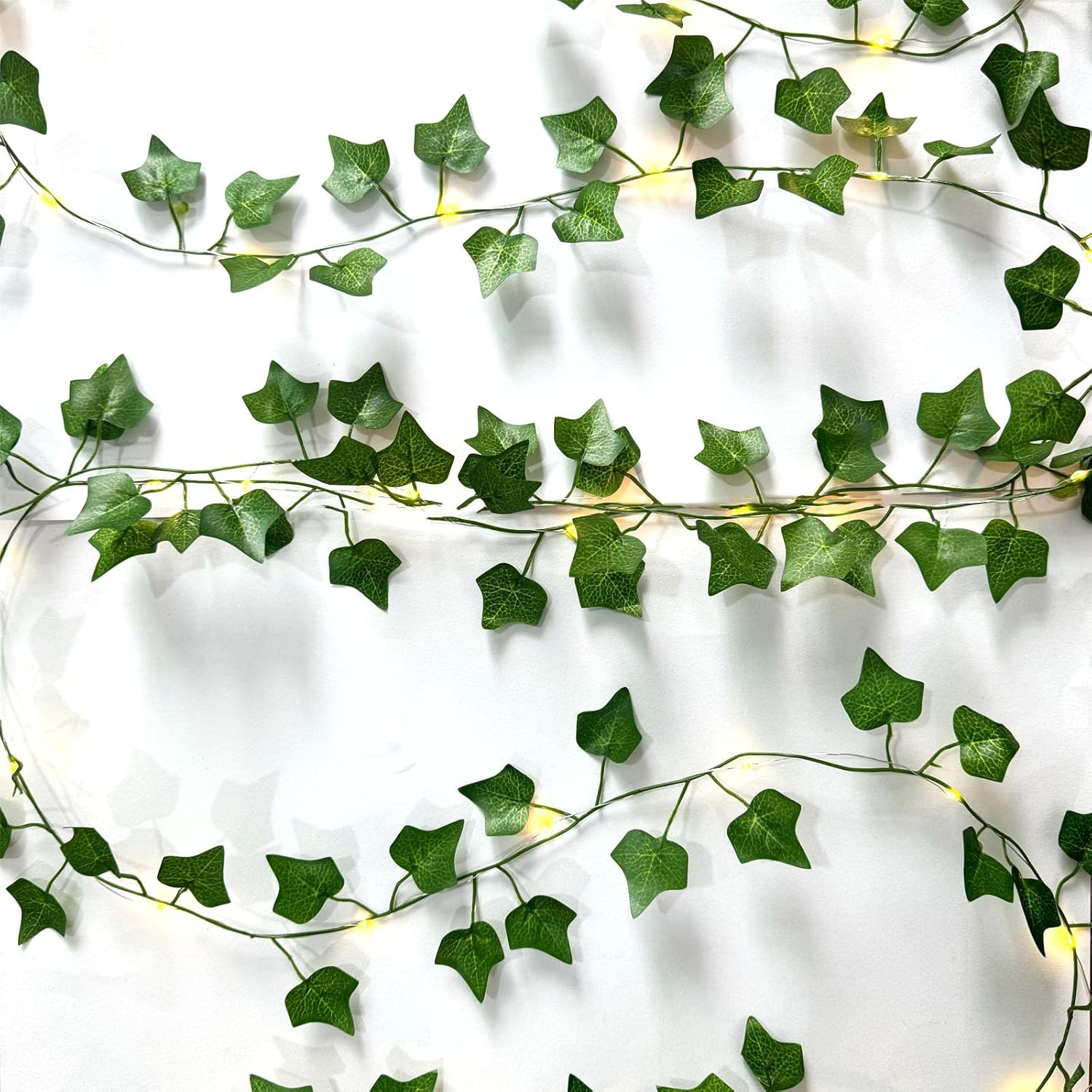 6 Pcs Artificial Hanging Plants Sweet Potato Leaf Vines With 60 Warm Lights, Fake Plant Vine Hanging Garland for Wall, PartyWedding, Home, Kitchen, Indoor and Outdoor Decoration (Creeper Vine Leaves)