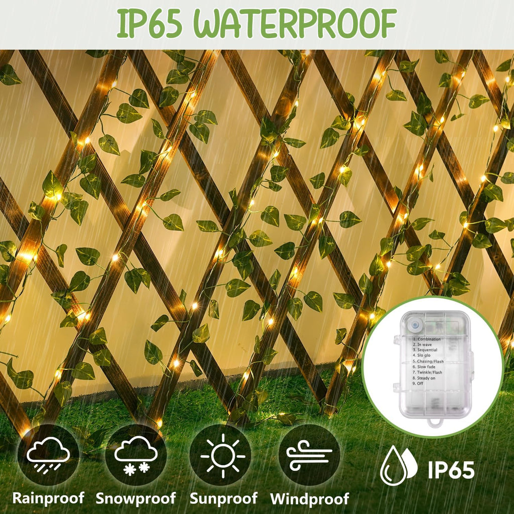 OMIKA Vine with Fairy Lights Battery Operated, 40FT 120LED Pothos String Lights with Remote, Pothos Leaf Lights for Bedroom, Wall, Garden, Party, Wedding Decor(Warm White)