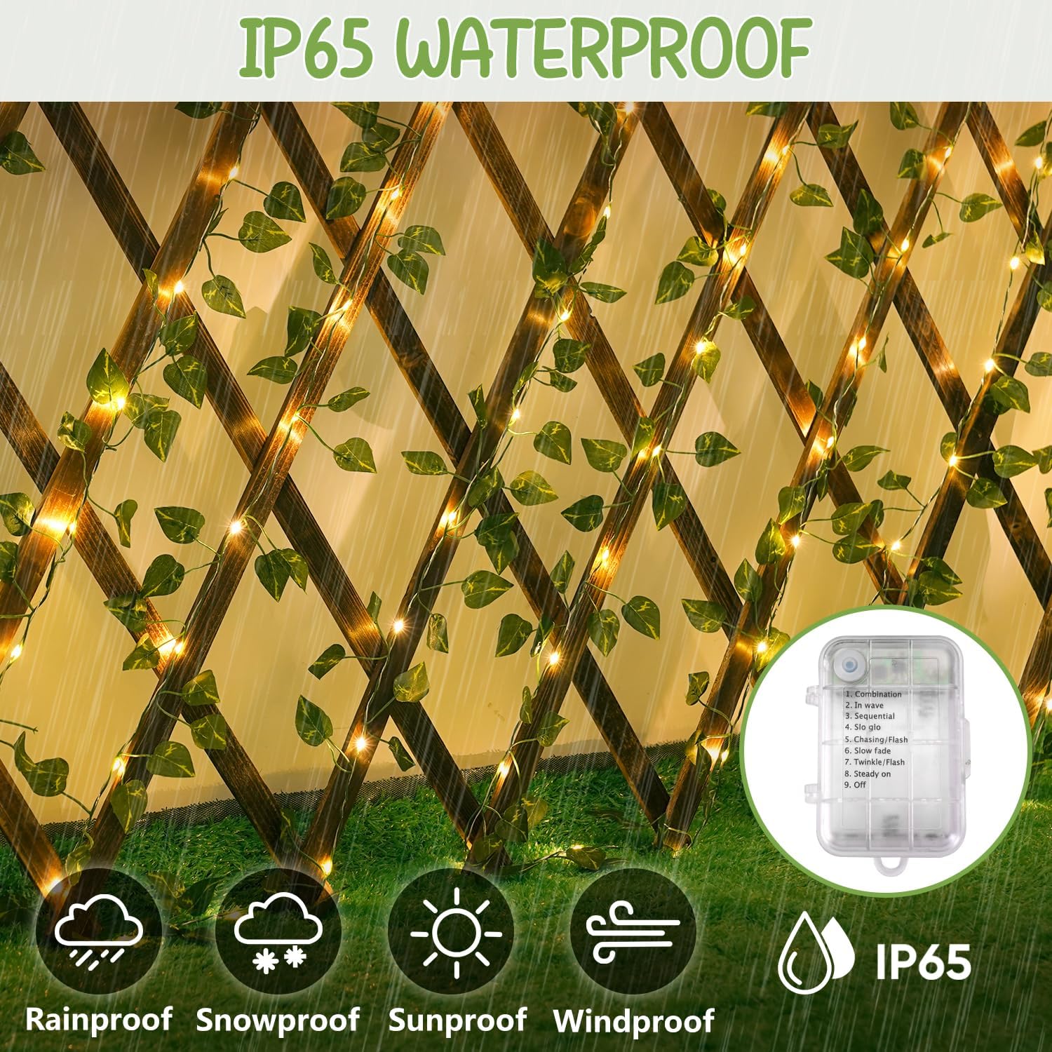 OMIKA Vine with Fairy Lights Battery Operated, 40FT 120LED Pothos String Lights with Remote, Pothos Leaf Lights for Bedroom, Wall, Garden, Party, Wedding Decor(Warm White)