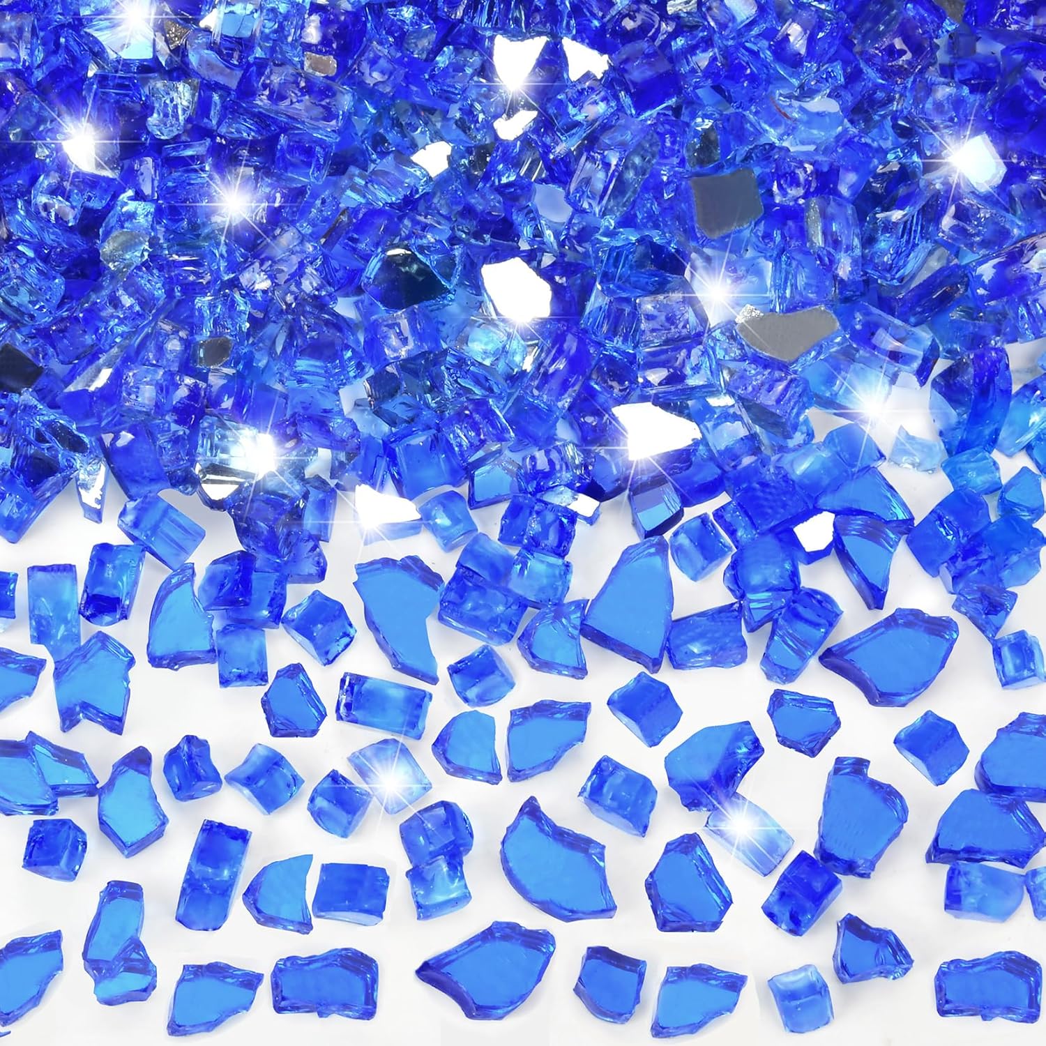 GasSaf 1/4 Inch Fire Glass Reflective Tempered Fireglass Cut Crushed FireGlass for Fire Pit, Fireplace, Replaces Existing Gas Logs & Lava Rocks (20 Pound)(Cobalt Blue Reflective)