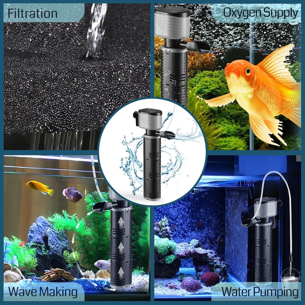 XpertMatic 45W Aquarium Filter, Submersible Fish Tank Filter Water Pump for Up to 220 Gallon Fish Tank, 3 Stages 792 GPH Biochemical Sponge Filter, for Aquarium Filtration/Oxygenation, SainSmart