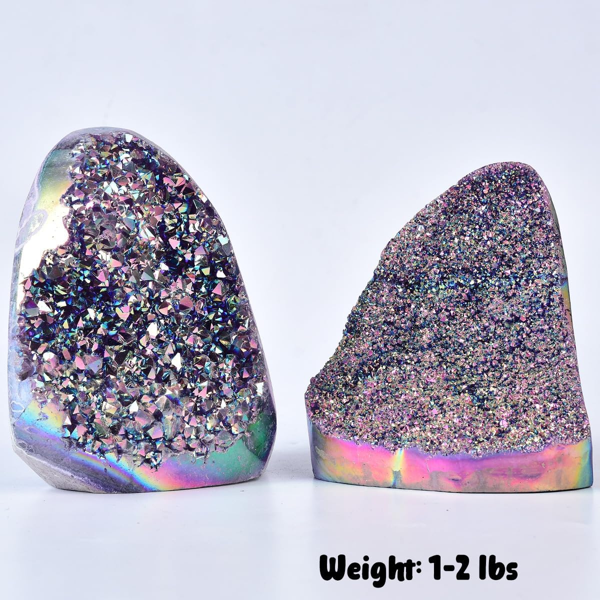 JIC Gem Rainbow Aura Titanium Coated Amethyst (1 lb to 2 lb) Crystal Cluster from Brazil Quartz Geode Gemstone Home Decor