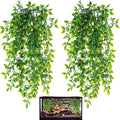 HERCOCCI Reptile Plants, 2 Pack Terrarium Hanging Plants Vines Artificial Leaves Habitat Decorations with Suction Cup for Bearded Dragon Hermit Crab Lizard Snake Geckos Chameleon