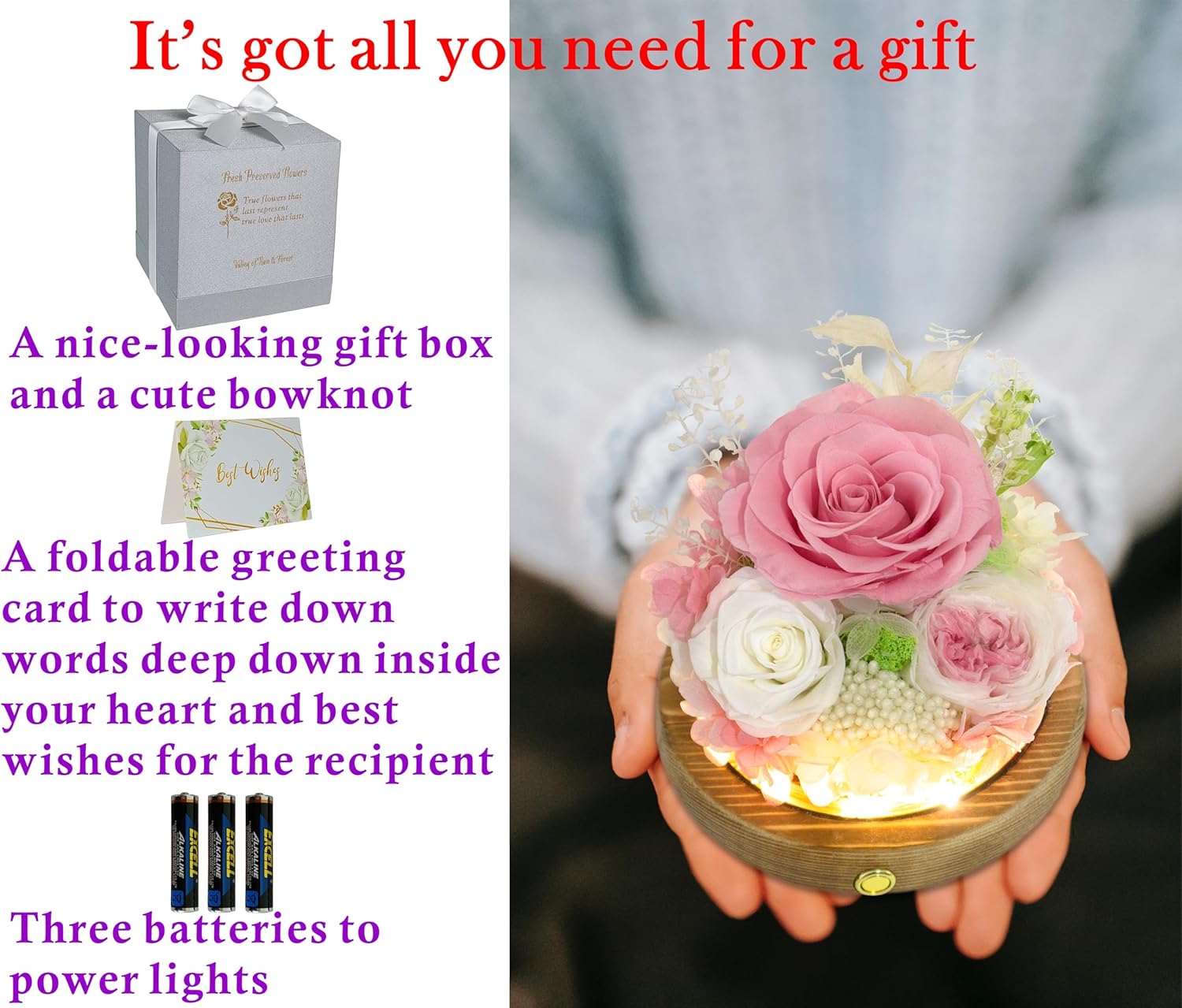 Valley of Rain & Forest Long-Lasting Real Flowers, Unique Floral Gift For you to send Love for All Occasions, for Indoor Decoration (Pink Rose & White Roses Arrangement)