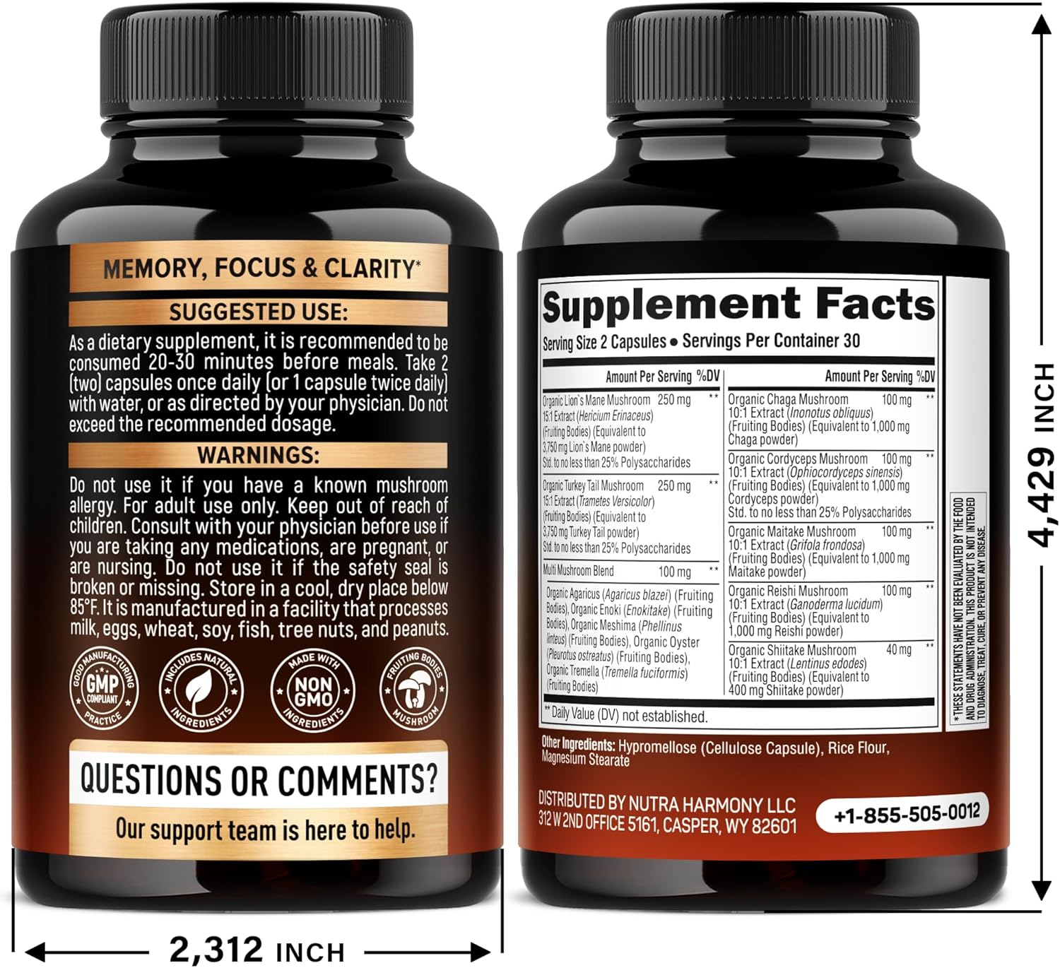 Mushroom Supplement - Organic Lions Mane | Turkey Tail | Chaga | Cordyceps | Reishi | Maitake | Shiitake | Meshima | Tremella | Oyster | Agaricus - Made in USA - Non GMO, Gluten Free - 60 Capsules