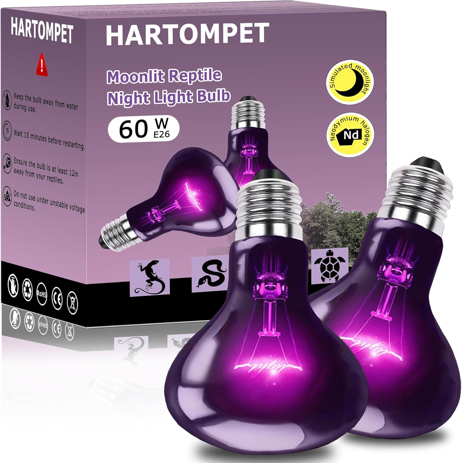60W Reptile Night Light Bulb - Simulate Natural Moonlight for Bearded Dragons, Lizards, Snakes, and Amphibians - UVA Basking Lamp for Aquariums & Tanks, Enhance Health and Activity