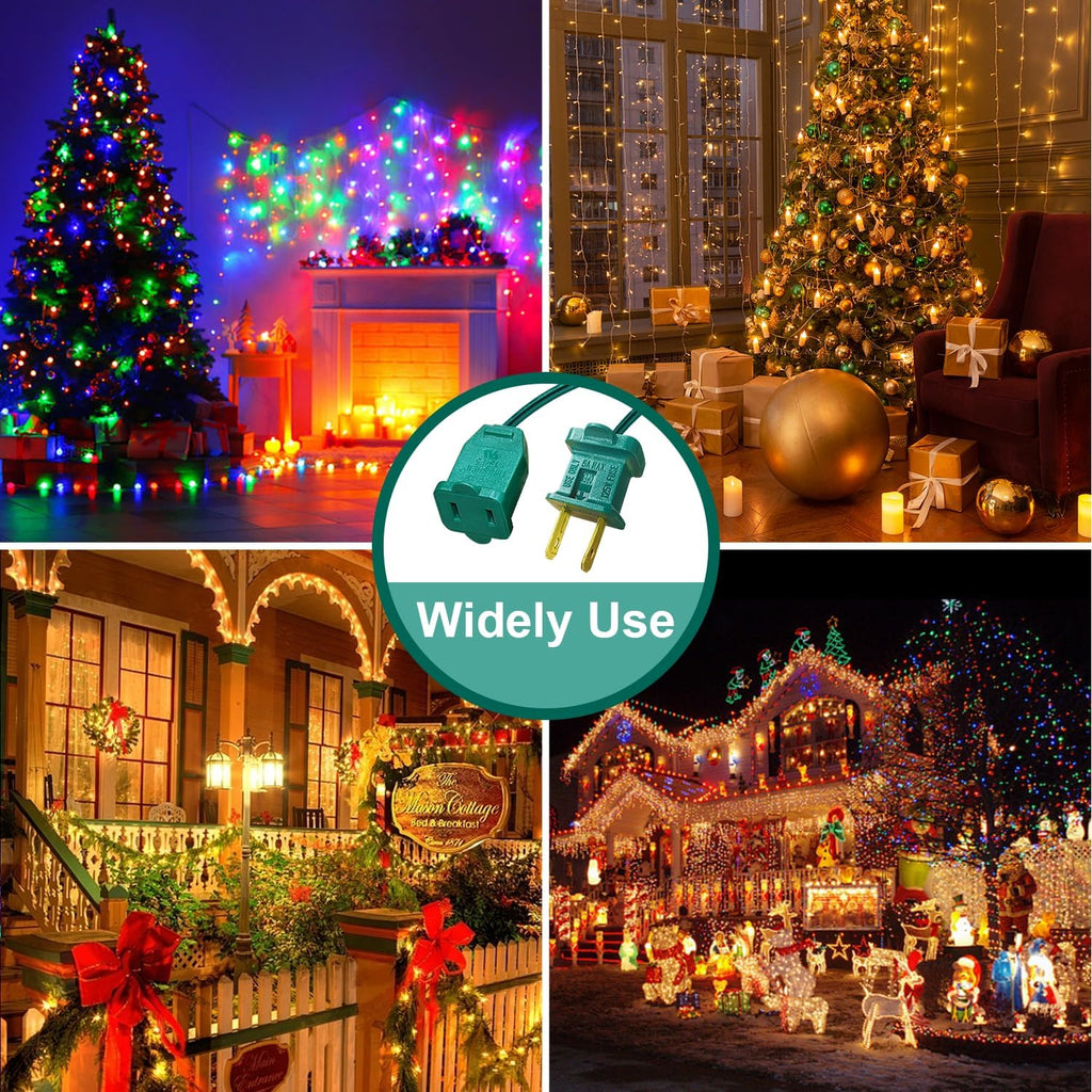 3 Pack 2 Prong Polarized Extension Cord Green Extension Cord 6 Feet with Stackable Unpolarized Plug, 5A 120V 432W, for Connect/Extend Indoor Outdoor Christmas Lights String (18 Feet)