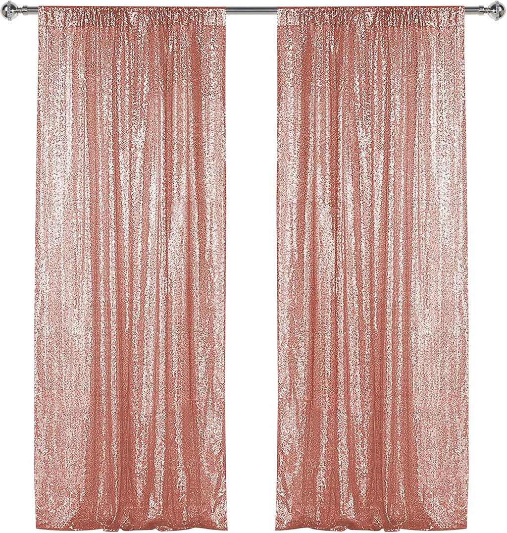 Sugargirl Rose Gold Sequin Backdrop Curtain 2 Panels 2FTx8FT Glitter Rose Gold Background Drapes Sparkle Photography Backdrop for Party Wedding Birthday Wall Decoration