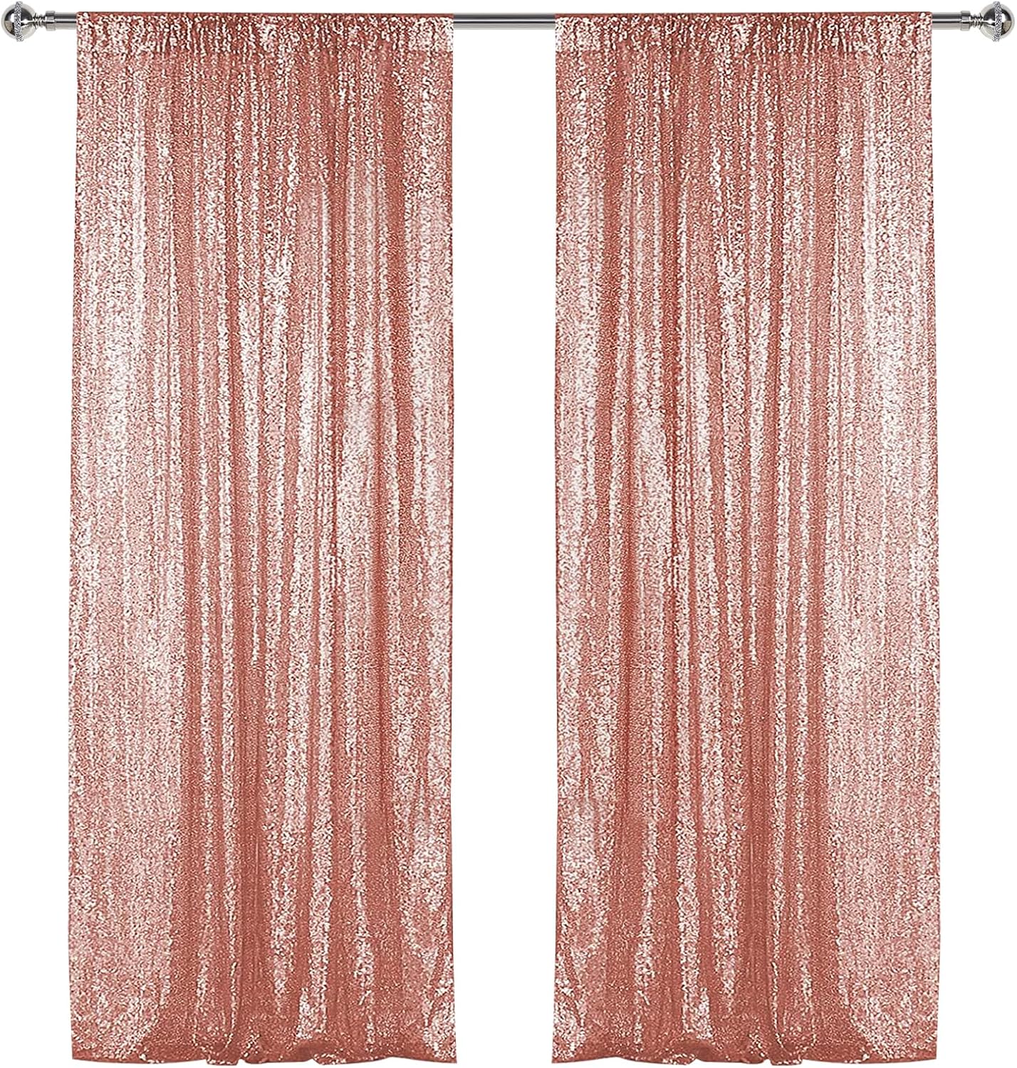 Sugargirl Rose Gold Sequin Backdrop Curtain 2 Panels 2FTx8FT Glitter Rose Gold Background Drapes Sparkle Photography Backdrop for Party Wedding Birthday Wall Decoration