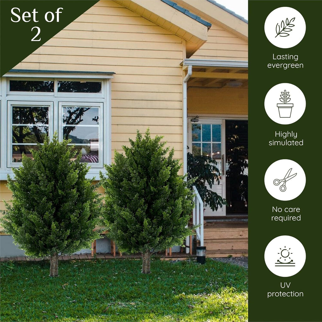 Artificial Cypress Topiary Tree, Indoor Outdoor UV-Resistant Plant Decor, 16.5 Inch Height, Lifelike (2)