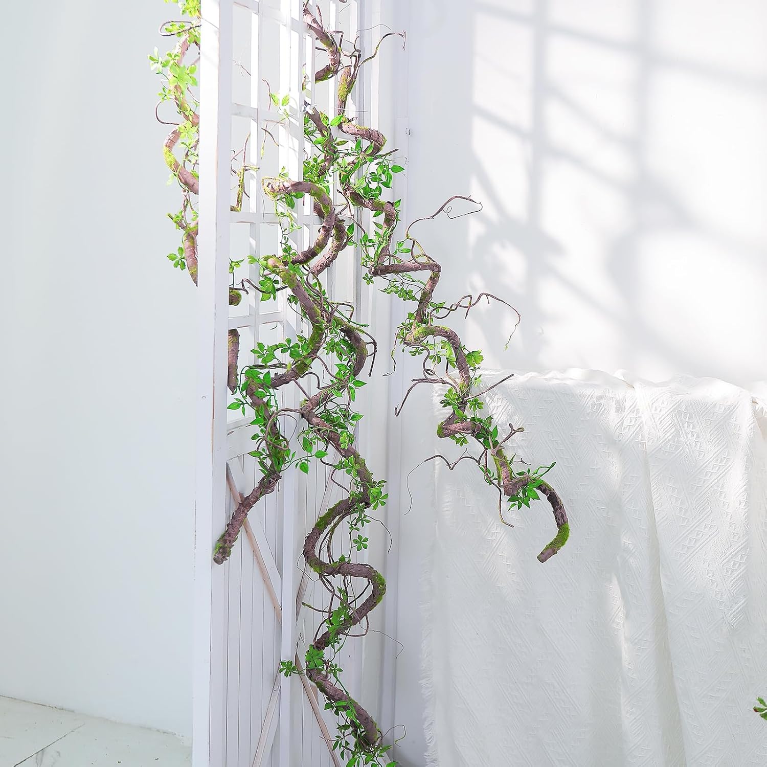 71 Inch Bendable Artificial Tree Vines Twine Branches Moss Greenery Plants Reptile Climbing Garland Twigs for Outdoor Camping Garden Wall Pipes Hanging Halloween Christmas Decoration