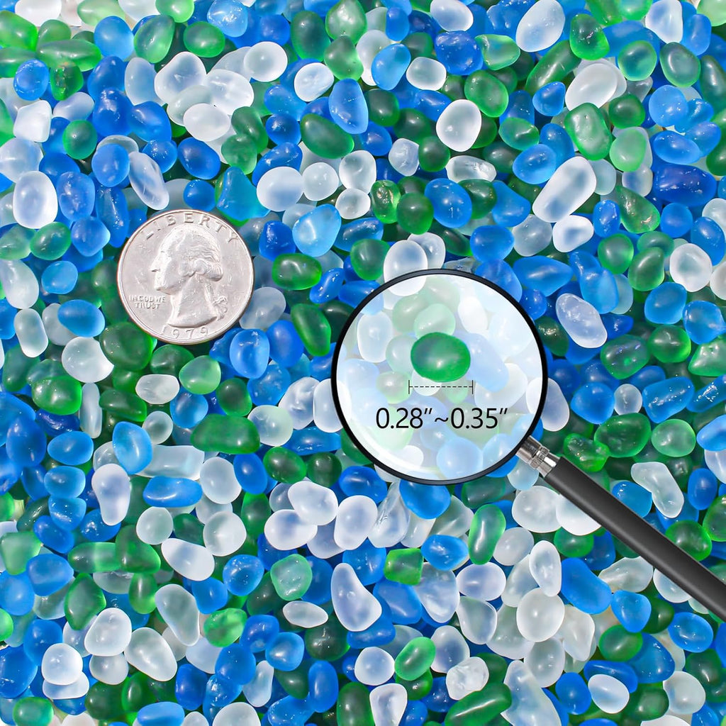 Keedolla 0.9 Lb Betta Fish Bowl Rocks Blue Green Mixed Gemstone Vase Fillers Frosted Glass Beads, Aquarium Rocks Fish Tank Gravel Stones Pebbles for DIY Crafts, Garden, Succulent Plants Decor