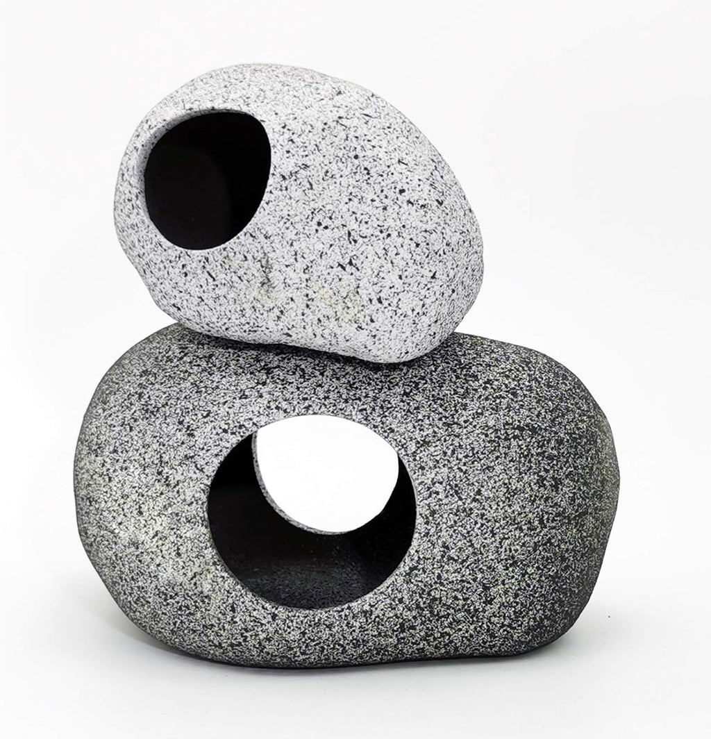 JIH Aquarium Decorations Rock, Ceramic Shelters - Shrimp Habitat, Breeding Tube, Hiding cave, Stackable Fish Tank Decor Cave for Hiding, Betta Fish (J603+J001)