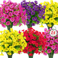 Ouddy Decor 24 Bundles Artificial Flowers for Outdoors Decoration Fake Silk Morning Glory Flowers Faux Eucalyptus Plants UV Resistant for Porch Patio Garden Spring Summer Home Decor, Multicolor