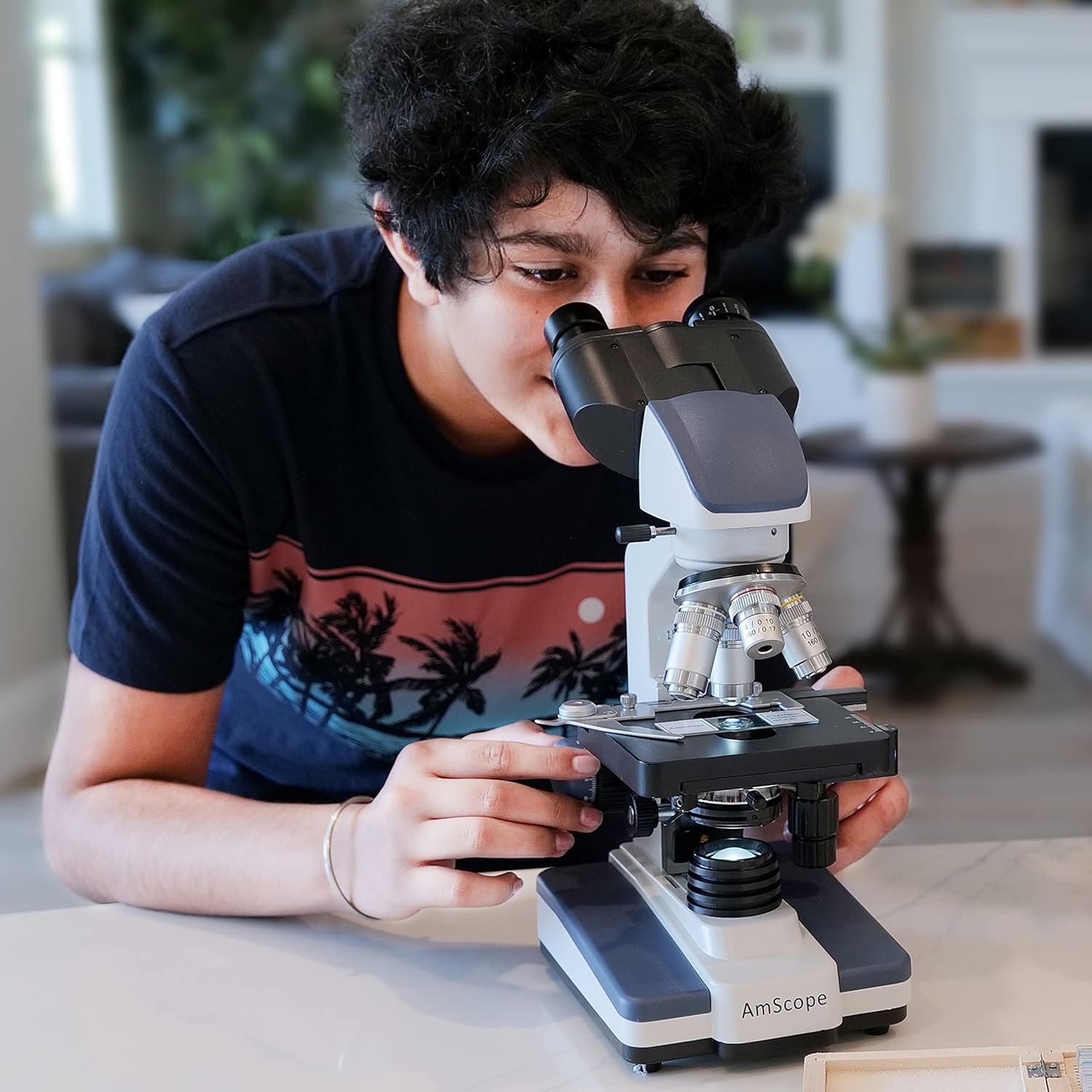 AmScope B120 Series Student & Professional LED Binocular Compound Microscope - 40X-2500X Magnification - Includes 1MP USB Camera & Siedentopf Head