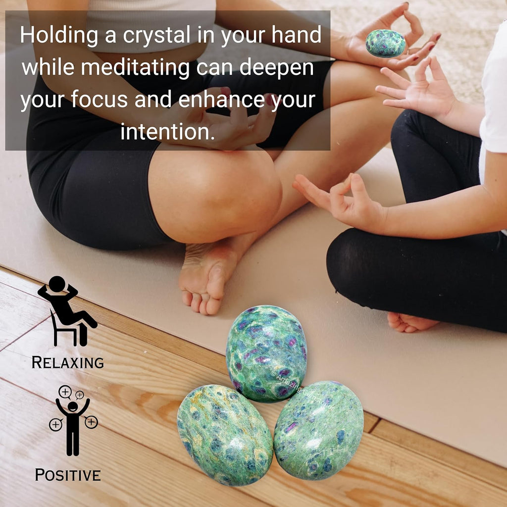 Amazing Gemstone Ruby in Fuchsite Crystals and Healing Stones - Large Palm Stone Crystals Piedra - Crystal for Good Luck, Positive Energy, Meditation - Unique Stocking Stuffers, Gifts for Women, Men